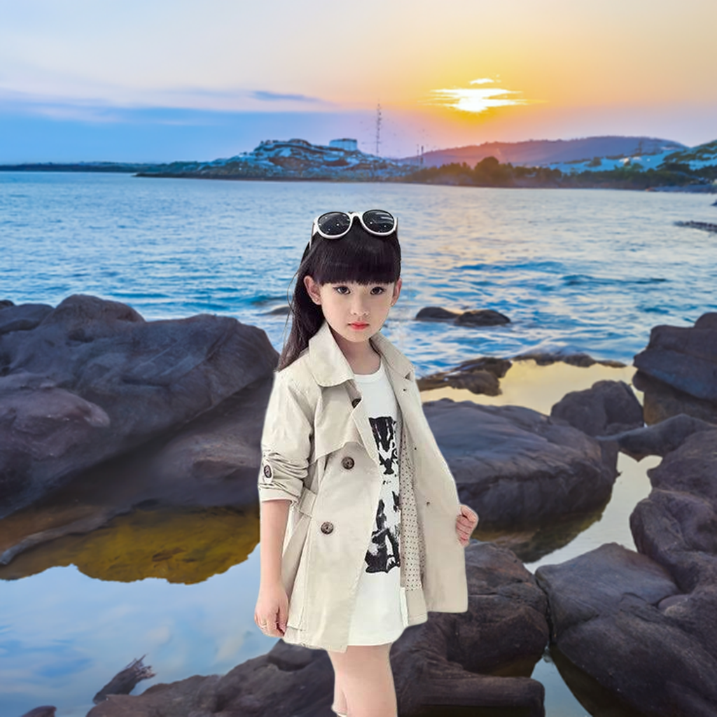 Girls Trench Coats Long Sleeve Solid Cotton - Windbreaker Outerwear