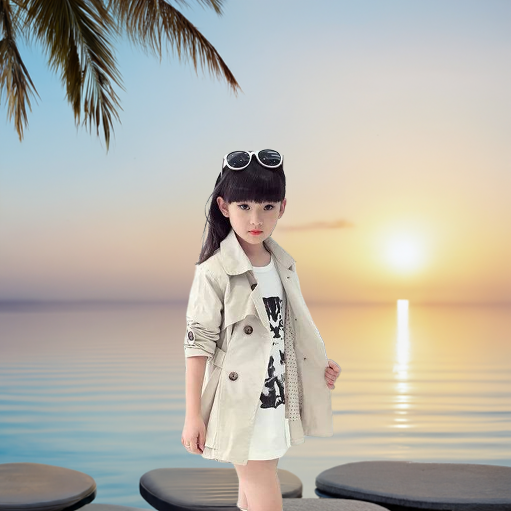 Girls Trench Coats Long Sleeve Solid Cotton - Windbreaker Outerwear
