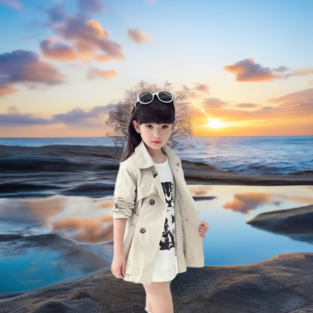 Girls Trench Coats Long Sleeve Solid Cotton - Windbreaker Outerwear