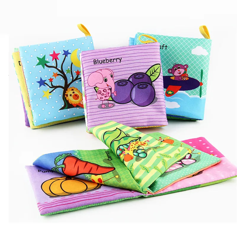 0-12 Months Baby Cloth Books - Fruits Animals - Puzzle Book Infant Kids Early Learning Educational Fabric Books Toys