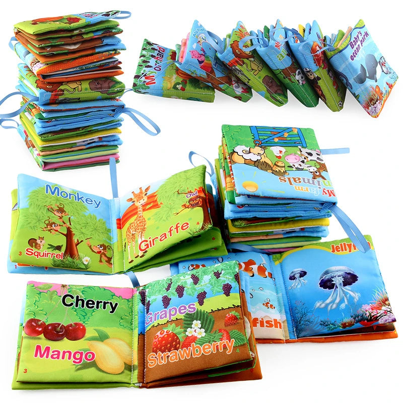 0-12 Months Baby Cloth Books - Fruits Animals - Puzzle Book Infant Kids Early Learning Educational Fabric Books Toys