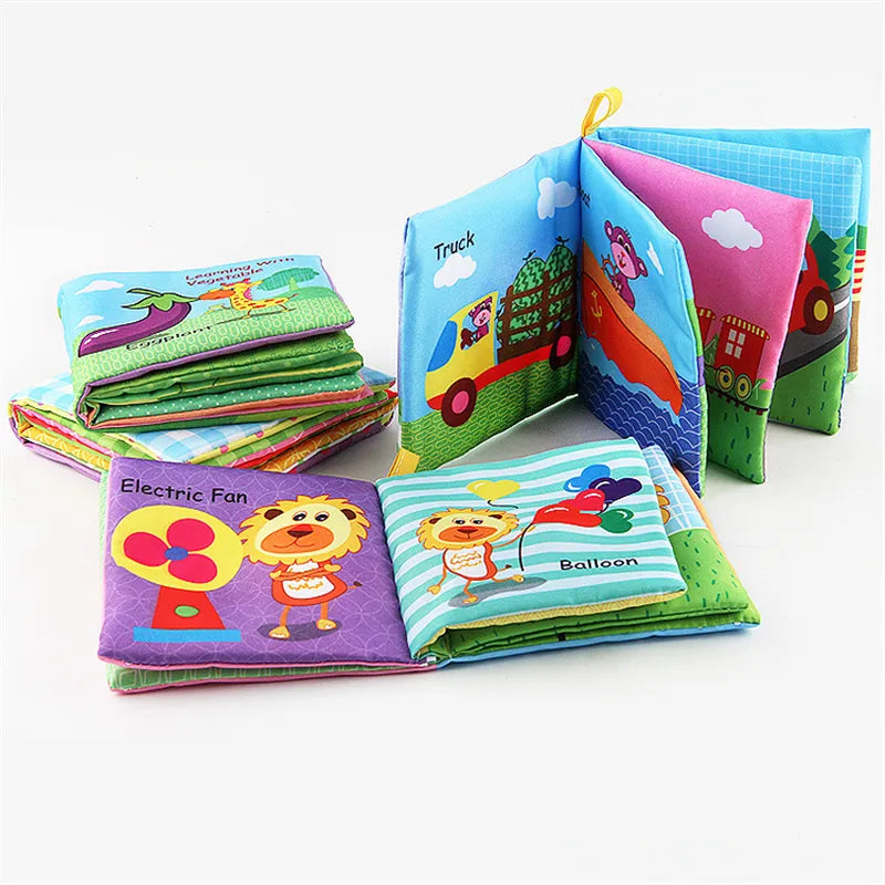 0-12 Months Baby Cloth Books - Fruits Animals - Puzzle Book Infant Kids Early Learning Educational Fabric Books Toys
