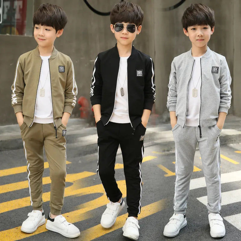 Sport Leisure Casual Children's Tracksuit Cotton Zipper Sweatshirt + Long Pants
