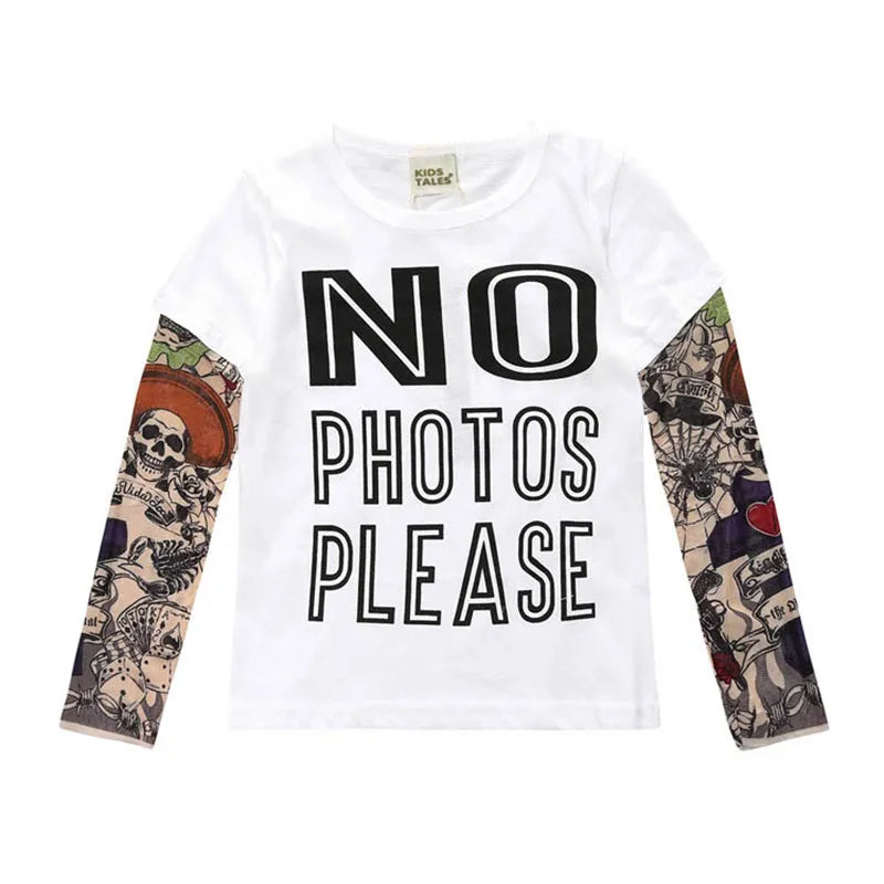 Novelty Tattoo Kids Long Sleeve T-Shirts - Fashion Print Cotton Boys T Shirt Kids Girls Tops Children's Clothes 1-7 Years