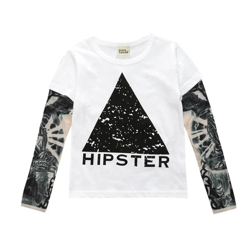 Novelty Tattoo Kids Long Sleeve T-Shirts - Fashion Print Cotton Boys T Shirt Kids Girls Tops Children's Clothes 1-7 Years