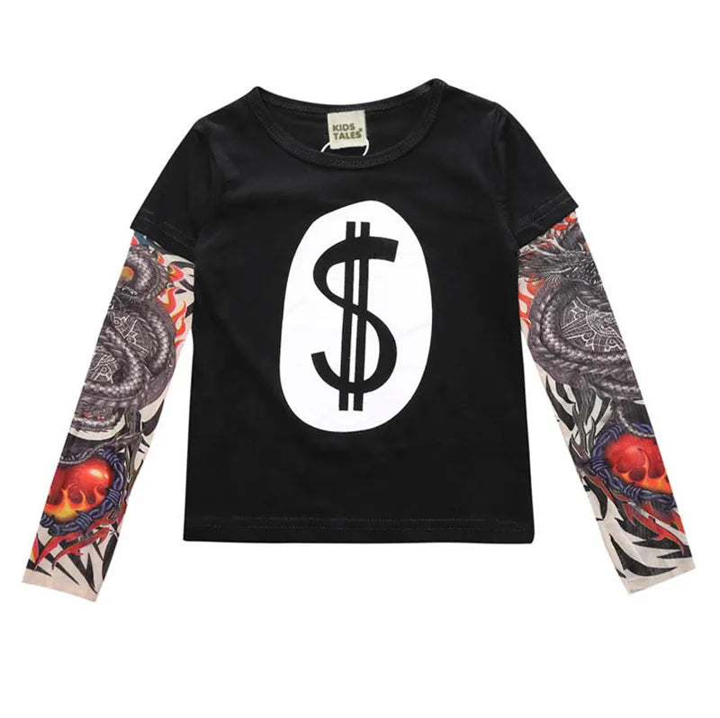 Novelty Tattoo Kids Long Sleeve T-Shirts - Fashion Print Cotton Boys T Shirt Kids Girls Tops Children's Clothes 1-7 Years