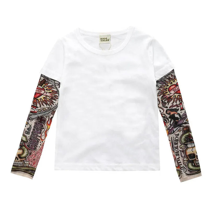 Novelty Tattoo Kids Long Sleeve T-Shirts - Fashion Print Cotton Boys T Shirt Kids Girls Tops Children's Clothes 1-7 Years