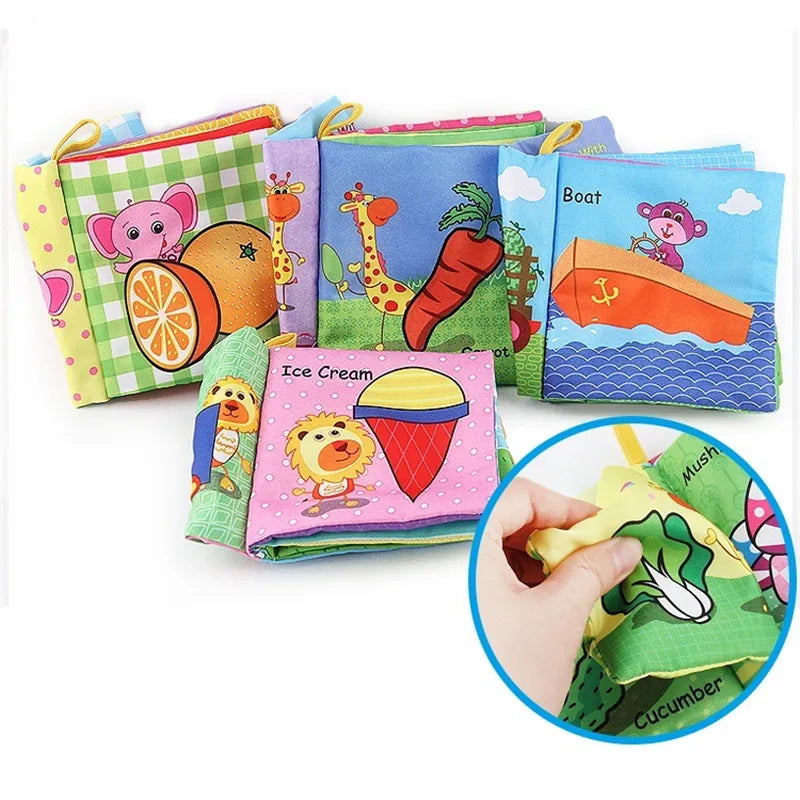 0-12 Months Baby Cloth Books - Fruits Animals - Puzzle Book Infant Kids Early Learning Educational Fabric Books Toys