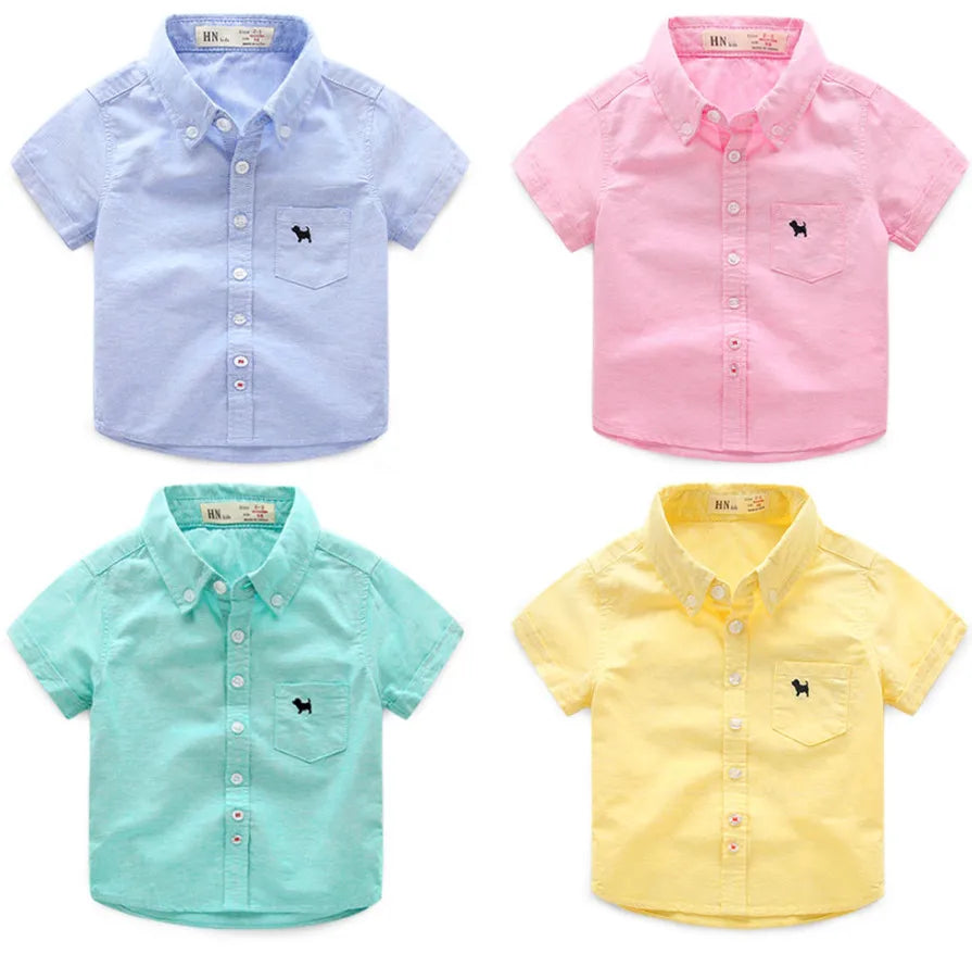 Summer Children's Clothes - Baby Boys Solid Short Sleeve Cotton Shirts