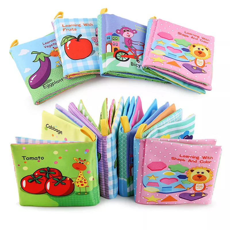 0-12 Months Baby Cloth Books - Fruits Animals - Puzzle Book Infant Kids Early Learning Educational Fabric Books Toys
