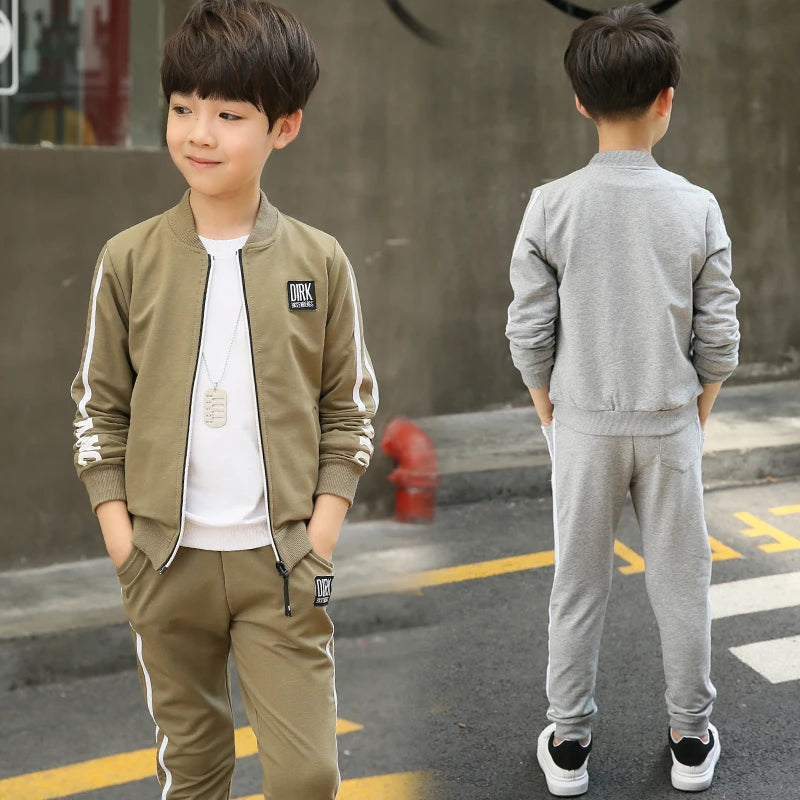 Sport Leisure Casual Children's Tracksuit Cotton Zipper Sweatshirt + Long Pants