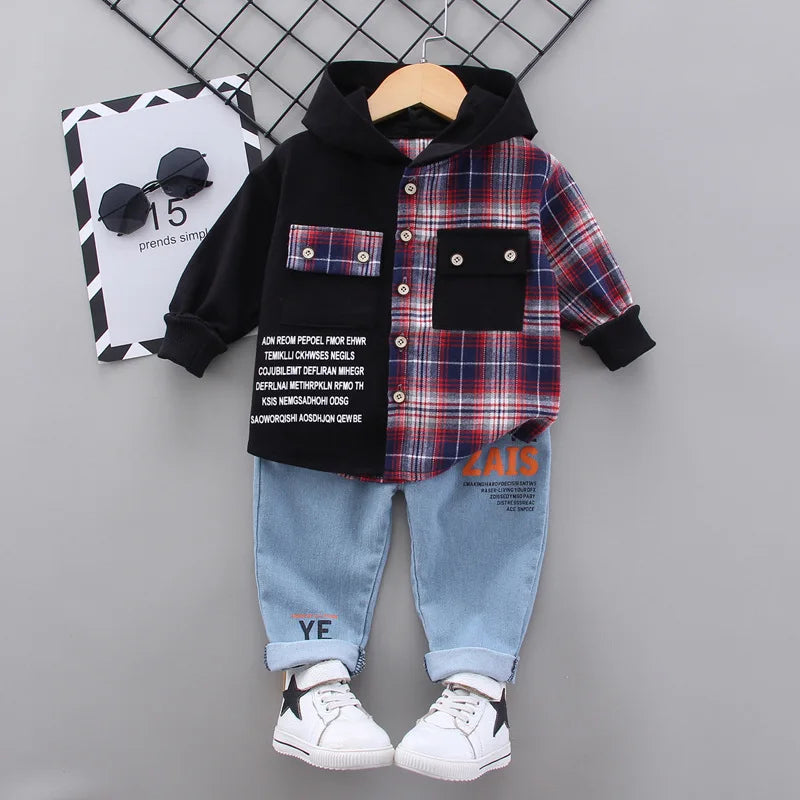 Casual Children's Clothing Gift Toddler Children's clothes plaid shirt + jean