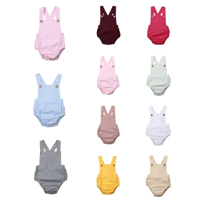 0-3Y Newborn Kids Bodysuit Baby Clothes - Solid Jumpsuit Sunsuit Outfits
