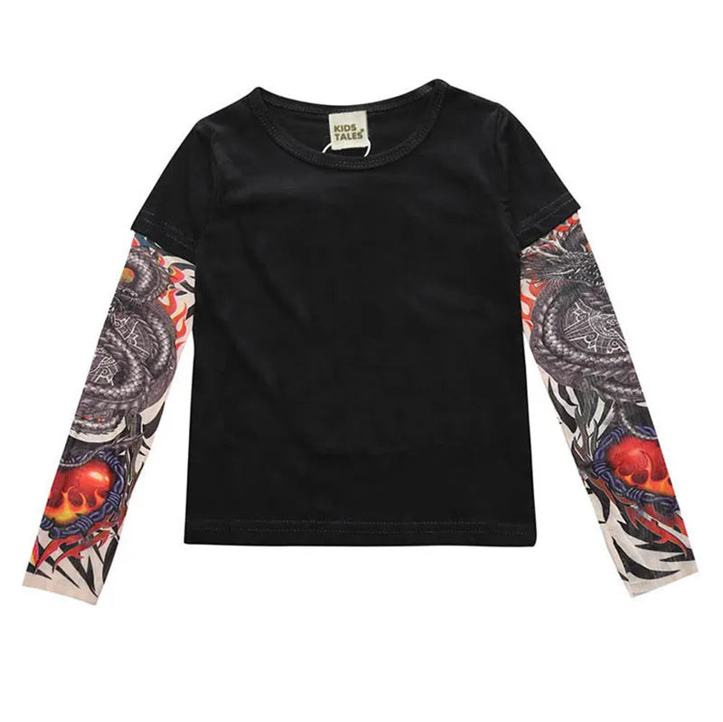 Novelty Tattoo Kids Long Sleeve T-Shirts - Fashion Print Cotton Boys T Shirt Kids Girls Tops Children's Clothes 1-7 Years