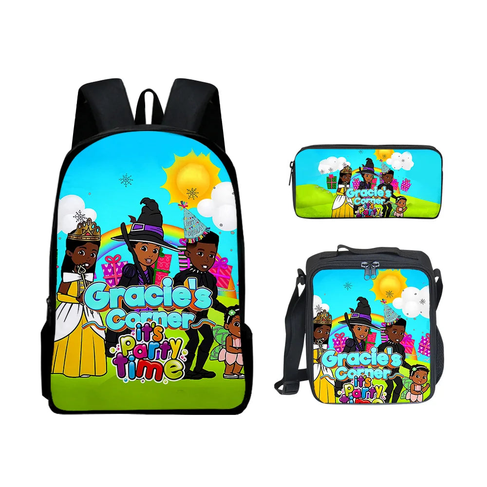 Gracies Corner 3D Print 3pcs/Set pupil School Bags Laptop Daypack Backpack Lunch bag Pencil Case