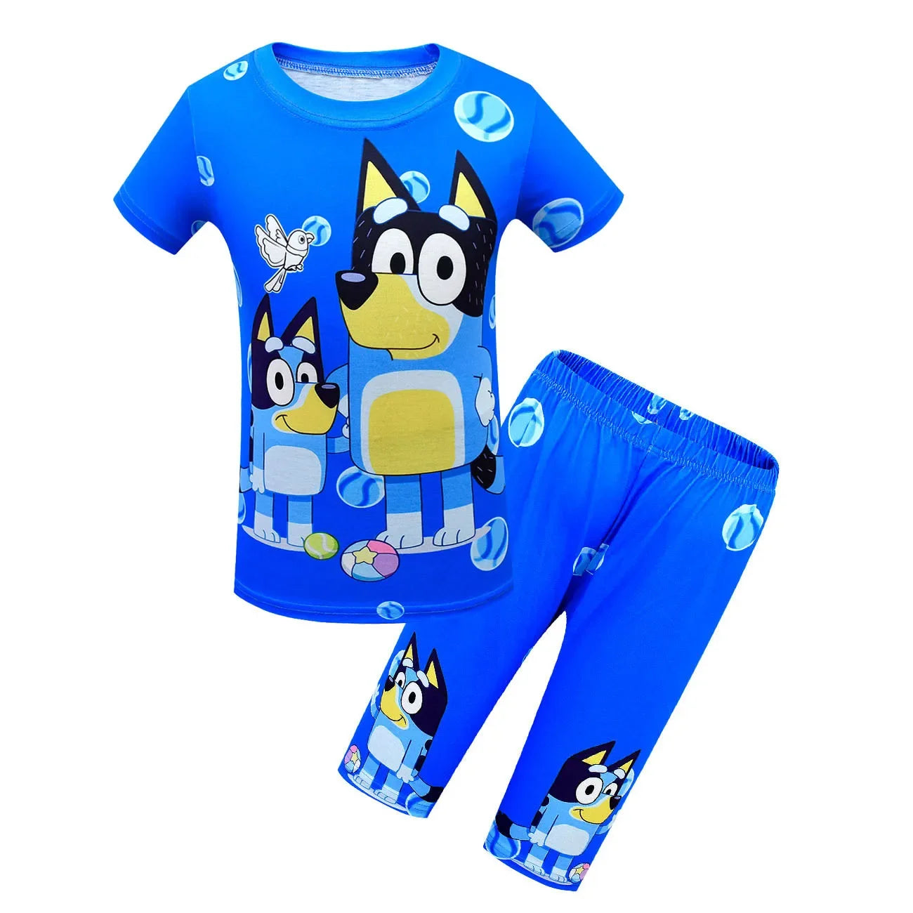 Bluey Children's Short-sleeved T-shirt Set Bluey Family Children's Pajama Set Shorts Loose Two-piece Set For Boys And Girls