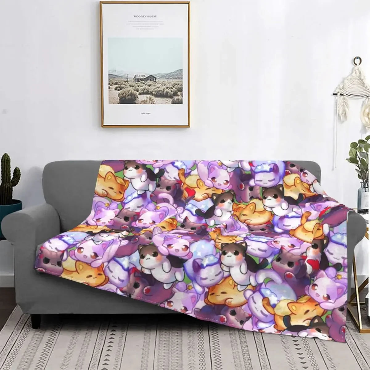 Aphmau Meow Plushies Anime Cats Throw Blanket Cartoon Modern Bedding Cozy Warm Plush Lightweight Fuzzy Couch Blanket Gifts