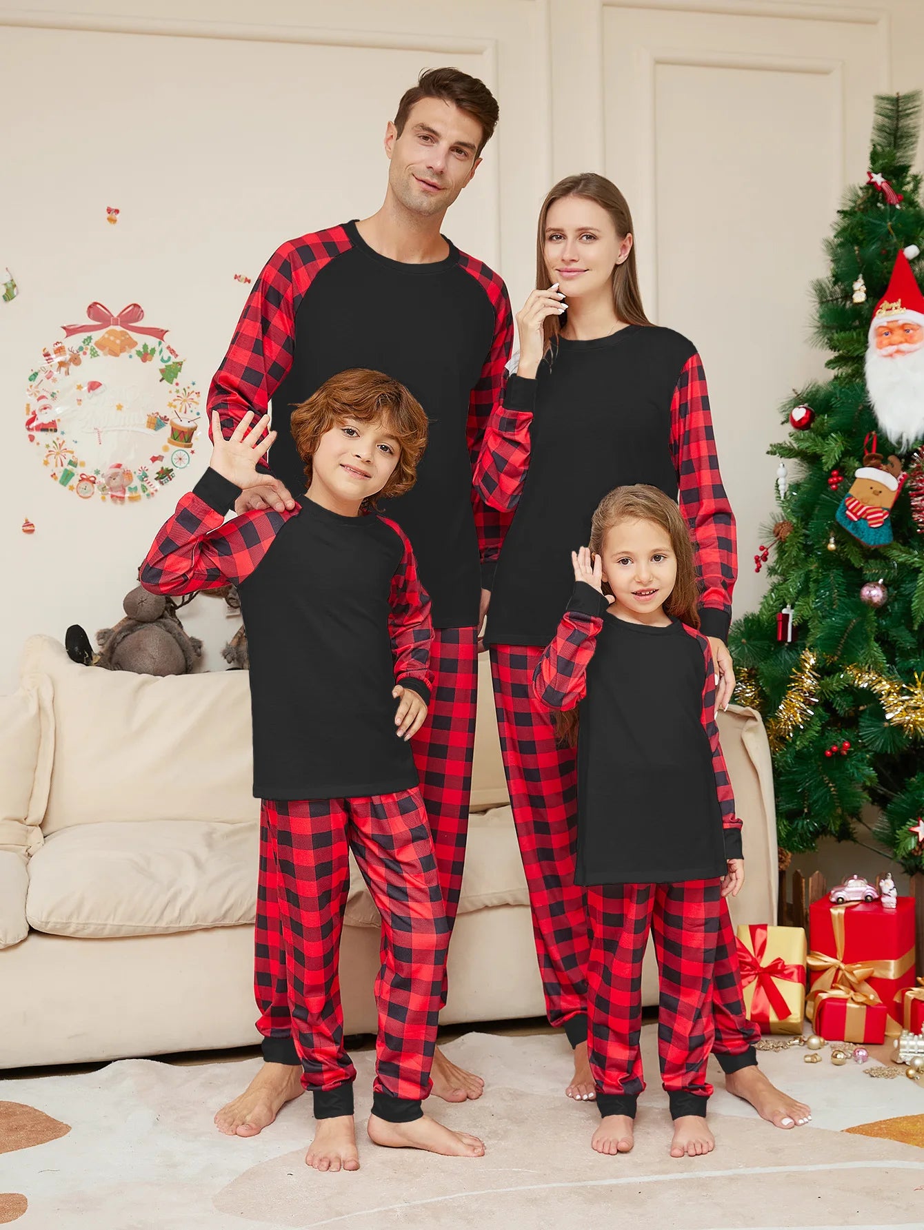 2024 Year's Clothes Adults Kids Christmas Matching Pajamas Set Baby&Dog Romper DIY Blank Plaid Sleepwear Xmas Family Look