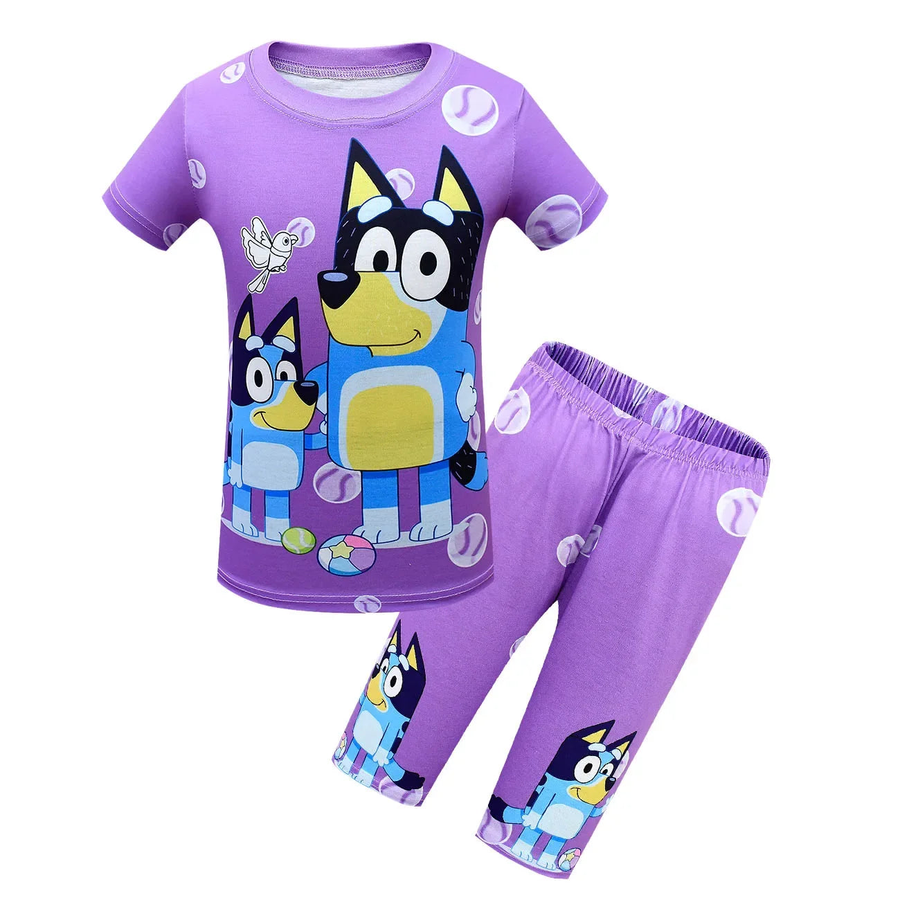 Bluey Children's Short-sleeved T-shirt Set Bluey Family Children's Pajama Set Shorts Loose Two-piece Set For Boys And Girls