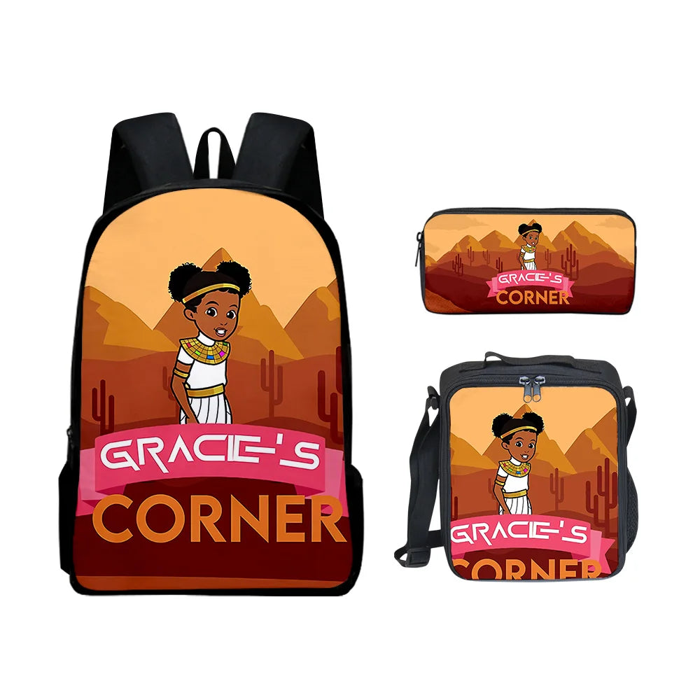 Gracies Corner 3D Print 3pcs/Set pupil School Bags Laptop Daypack Backpack Lunch bag Pencil Case
