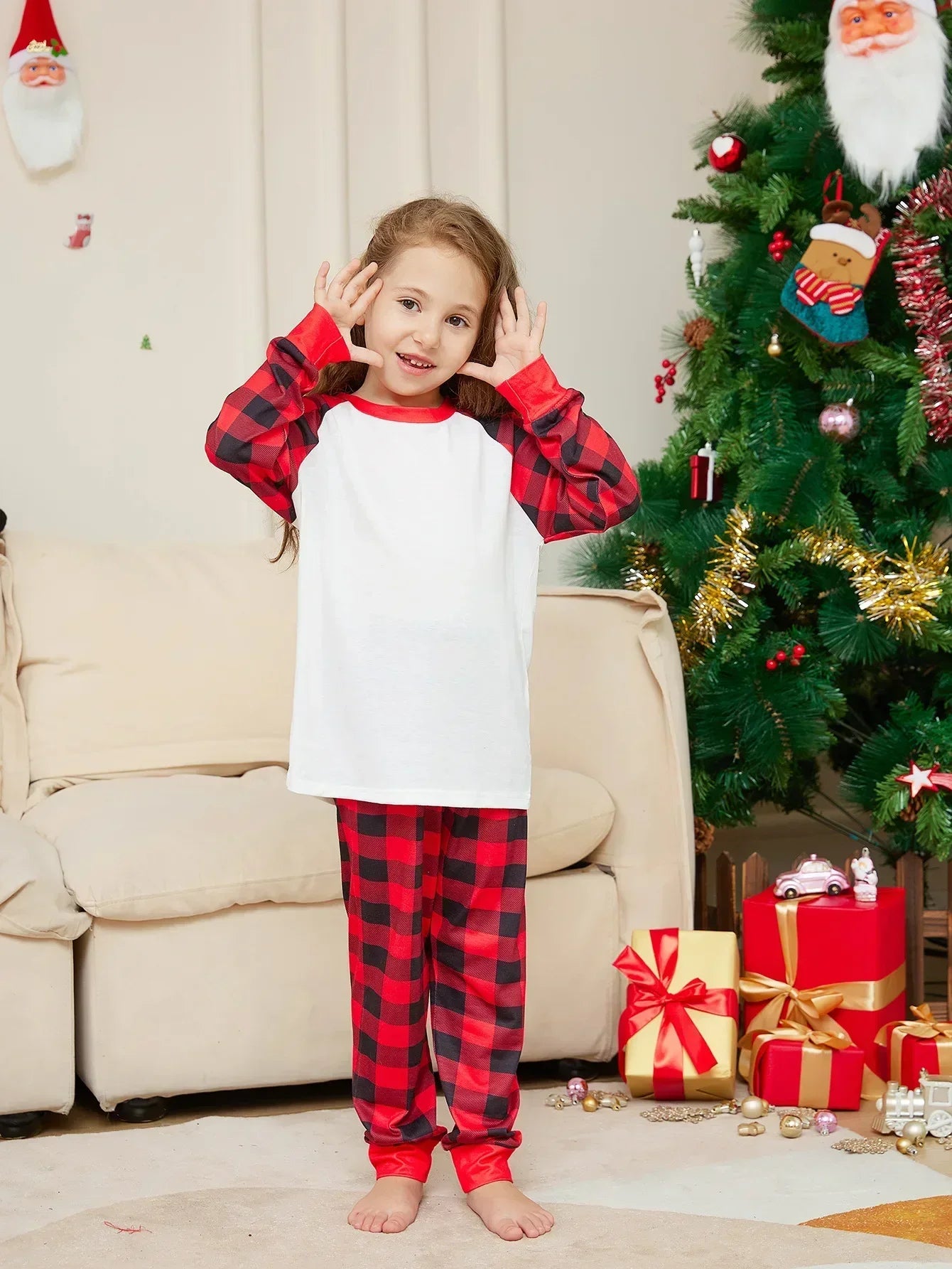 2024 Year's Clothes Adults Kids Christmas Matching Pajamas Set Baby&Dog Romper DIY Blank Plaid Sleepwear Xmas Family Look