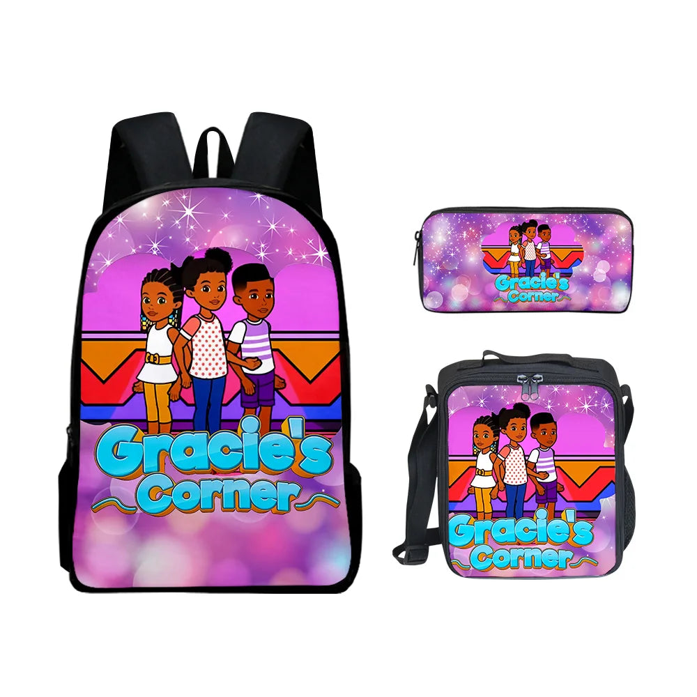 Gracies Corner 3D Print 3pcs/Set pupil School Bags Laptop Daypack Backpack Lunch bag Pencil Case