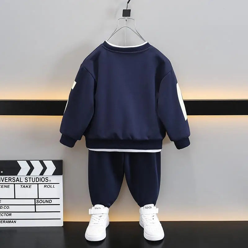 Casual Kids Clothes Set - Teenage Letter Print Pullover Sweatshirt Top and Jogger Pants Suit - Tracksuit