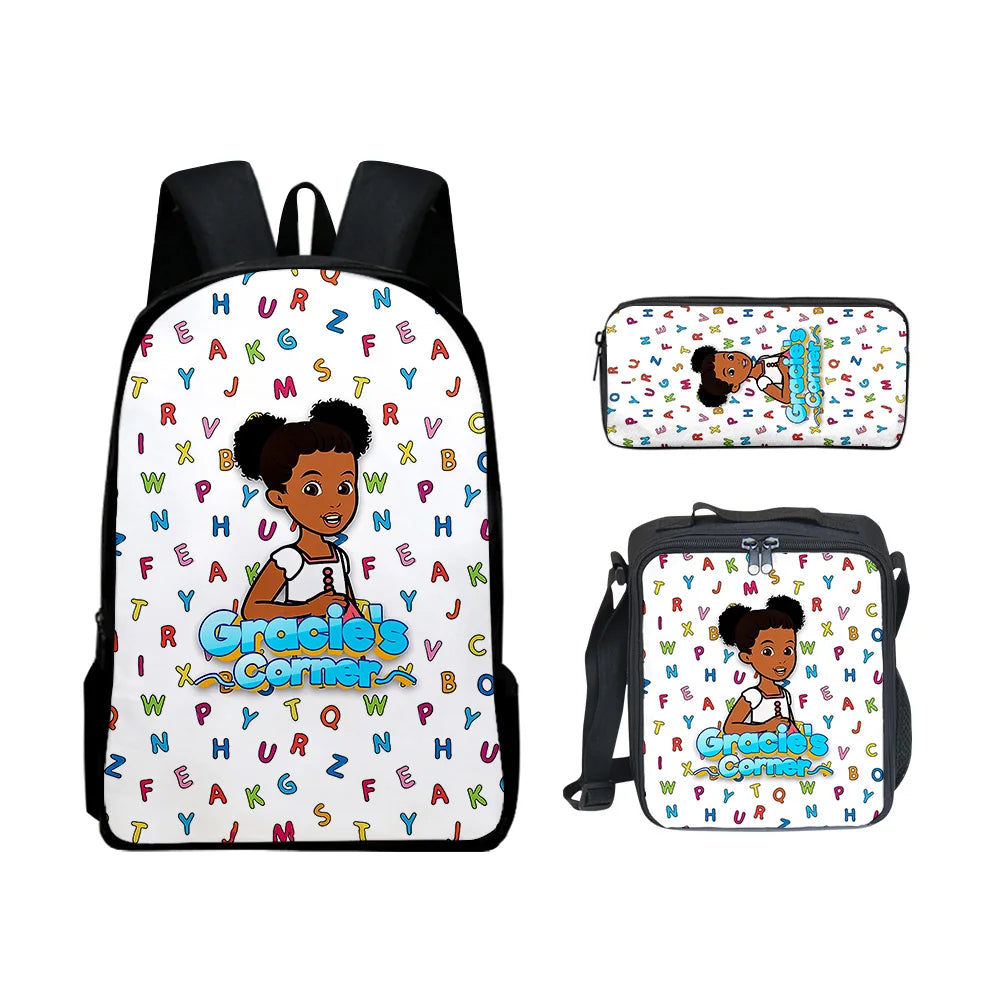 Gracies Corner 3D Print 3pcs/Set pupil School Bags Laptop Daypack Backpack Lunch bag Pencil Case