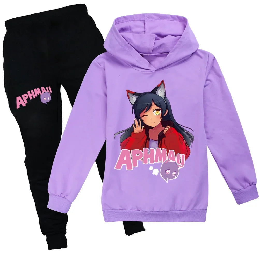 APHMAU Kids Clothes Boys Autumn Hooded T Shirt Pants Suit Baby Girl Outfit Set Teenagers Cute Tees Sets Toddler Girl Clothes