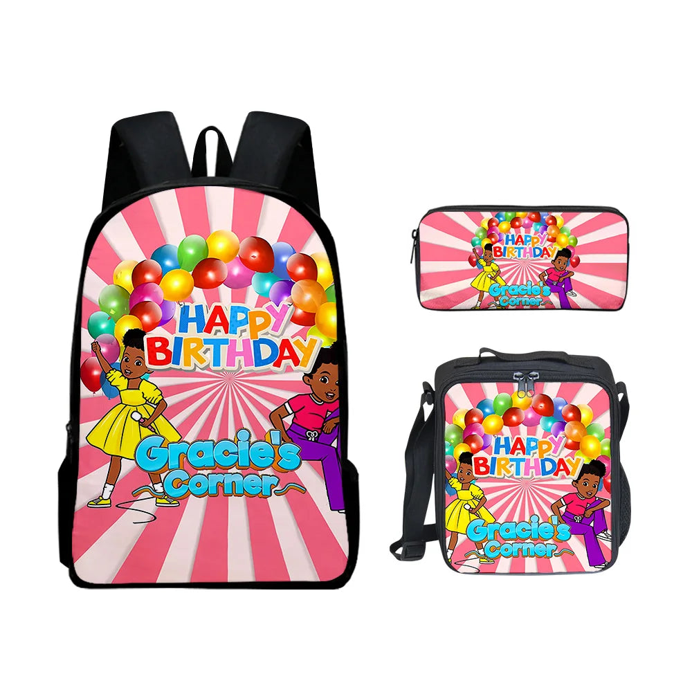 Gracies Corner 3D Print 3pcs/Set pupil School Bags Laptop Daypack Backpack Lunch bag Pencil Case