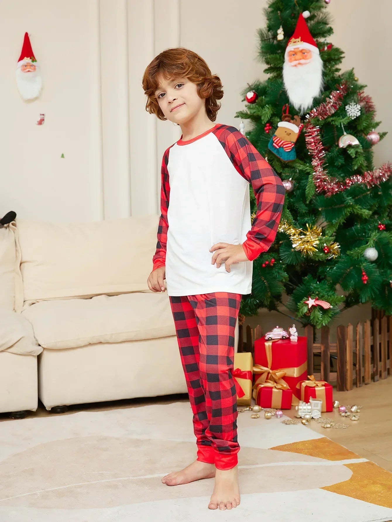 2024 Year's Clothes Adults Kids Christmas Matching Pajamas Set Baby&Dog Romper DIY Blank Plaid Sleepwear Xmas Family Look