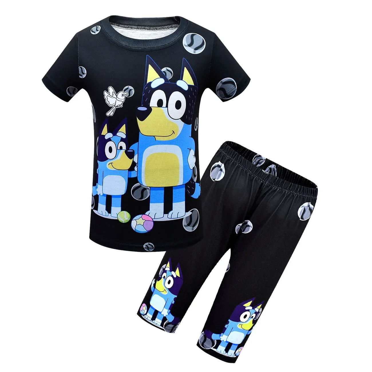 Bluey Children's Short-sleeved T-shirt Set Bluey Family Children's Pajama Set Shorts Loose Two-piece Set For Boys And Girls