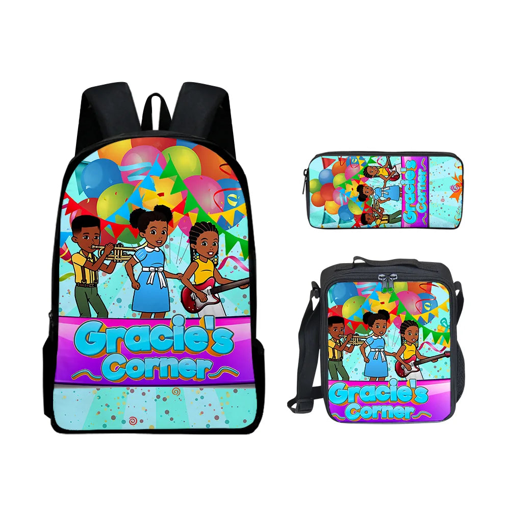 Gracies Corner 3D Print 3pcs/Set pupil School Bags Laptop Daypack Backpack Lunch bag Pencil Case