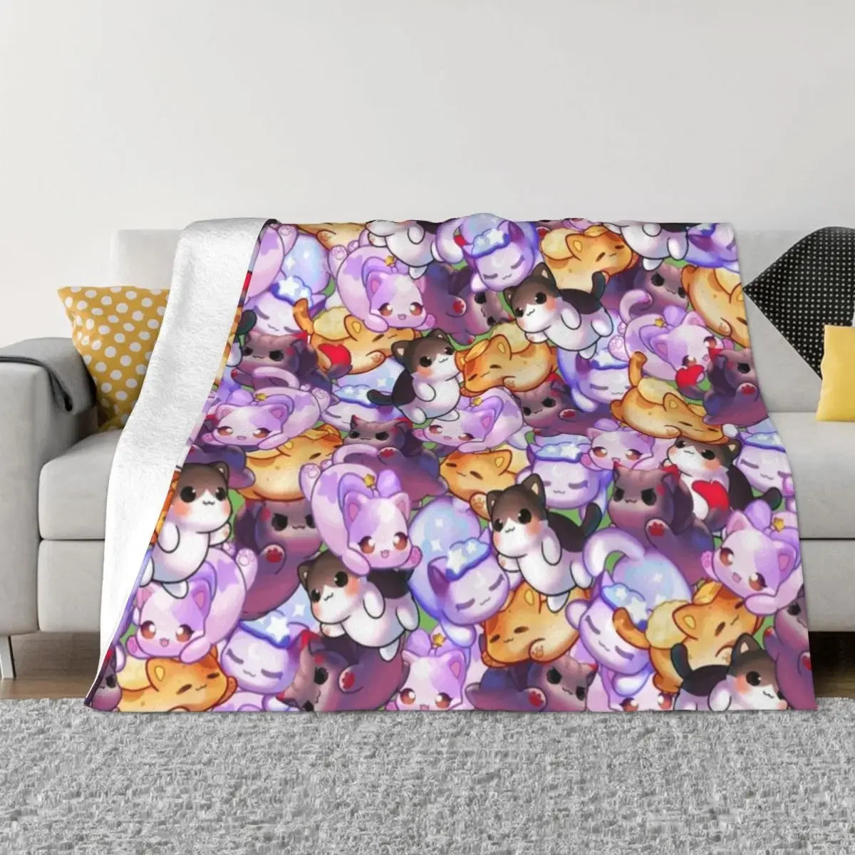 Aphmau Meow Plushies Anime Cats Throw Blanket Cartoon Modern Bedding Cozy Warm Plush Lightweight Fuzzy Couch Blanket Gifts