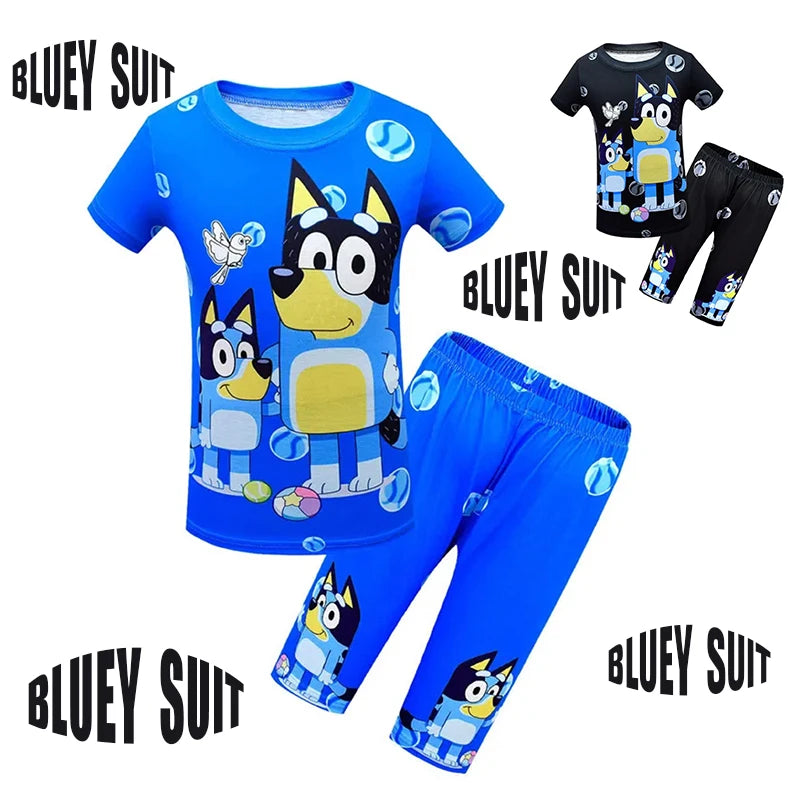 Bluey Children's Short-sleeved T-shirt Set Bluey Family Children's Pajama Set Shorts Loose Two-piece Set For Boys And Girls