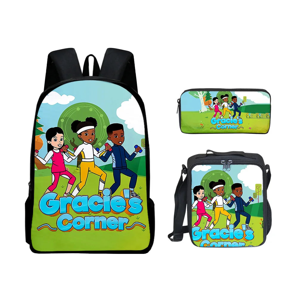 Gracies Corner 3D Print 3pcs/Set pupil School Bags Laptop Daypack Backpack Lunch bag Pencil Case