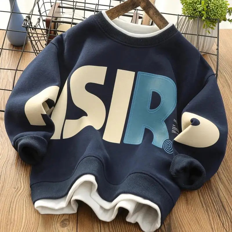 Casual Kids Clothes Set - Teenage Letter Print Pullover Sweatshirt Top and Jogger Pants Suit - Tracksuit