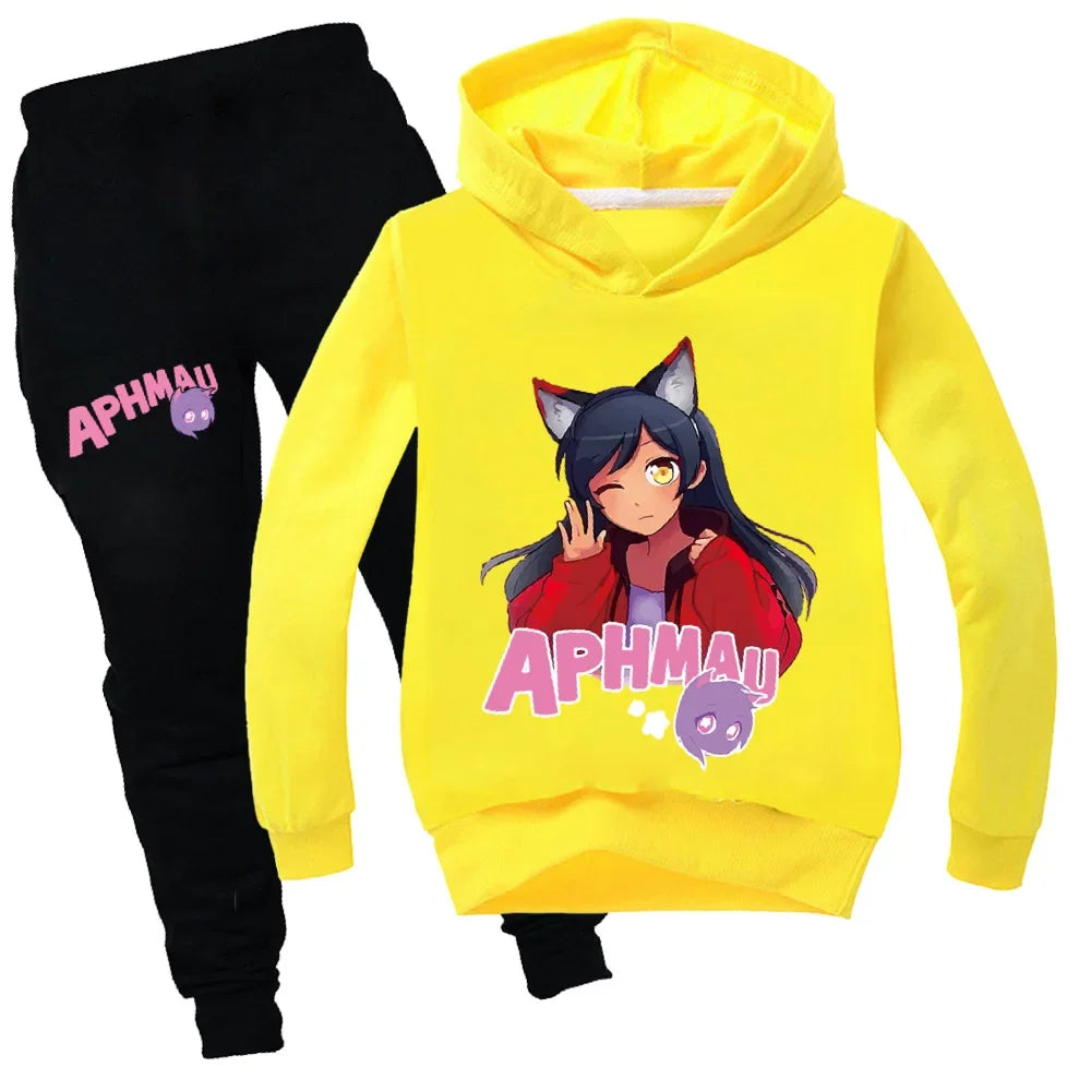 APHMAU Kids Clothes Boys Autumn Hooded T Shirt Pants Suit Baby Girl Outfit Set Teenagers Cute Tees Sets Toddler Girl Clothes