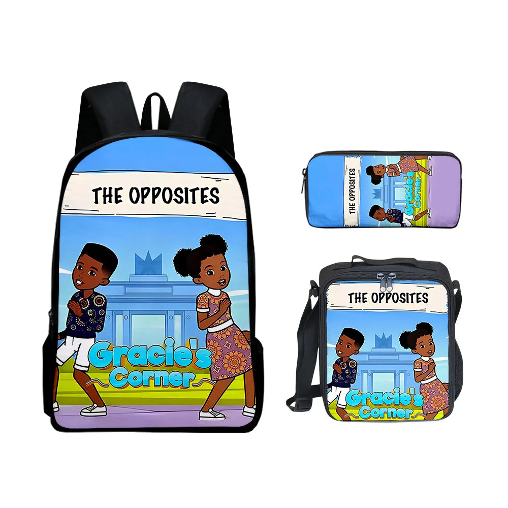 Gracies Corner 3D Print 3pcs/Set pupil School Bags Laptop Daypack Backpack Lunch bag Pencil Case