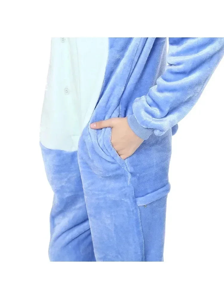 Disney Stitch Pajamas Cartoon Winter Warm Cosplay Stitch Plush Pajamas Home Clothes Set Boys Girls Birthday Christmas Gifts