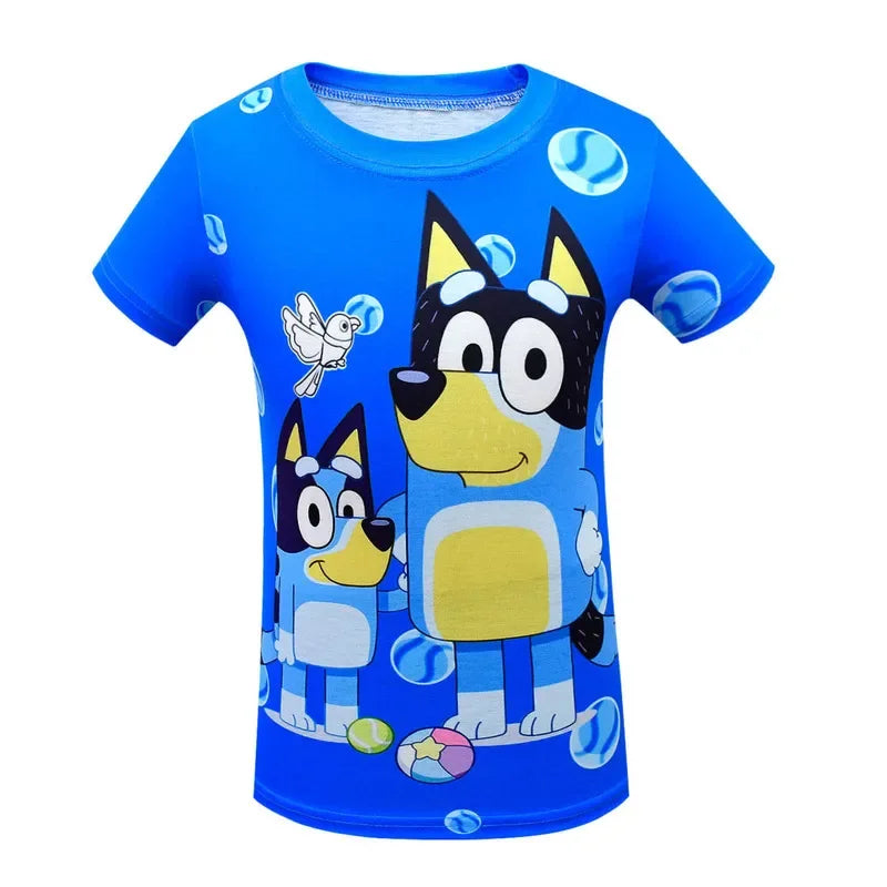 Bluey Children's Short-sleeved T-shirt Set Bluey Family Children's Pajama Set Shorts Loose Two-piece Set For Boys And Girls