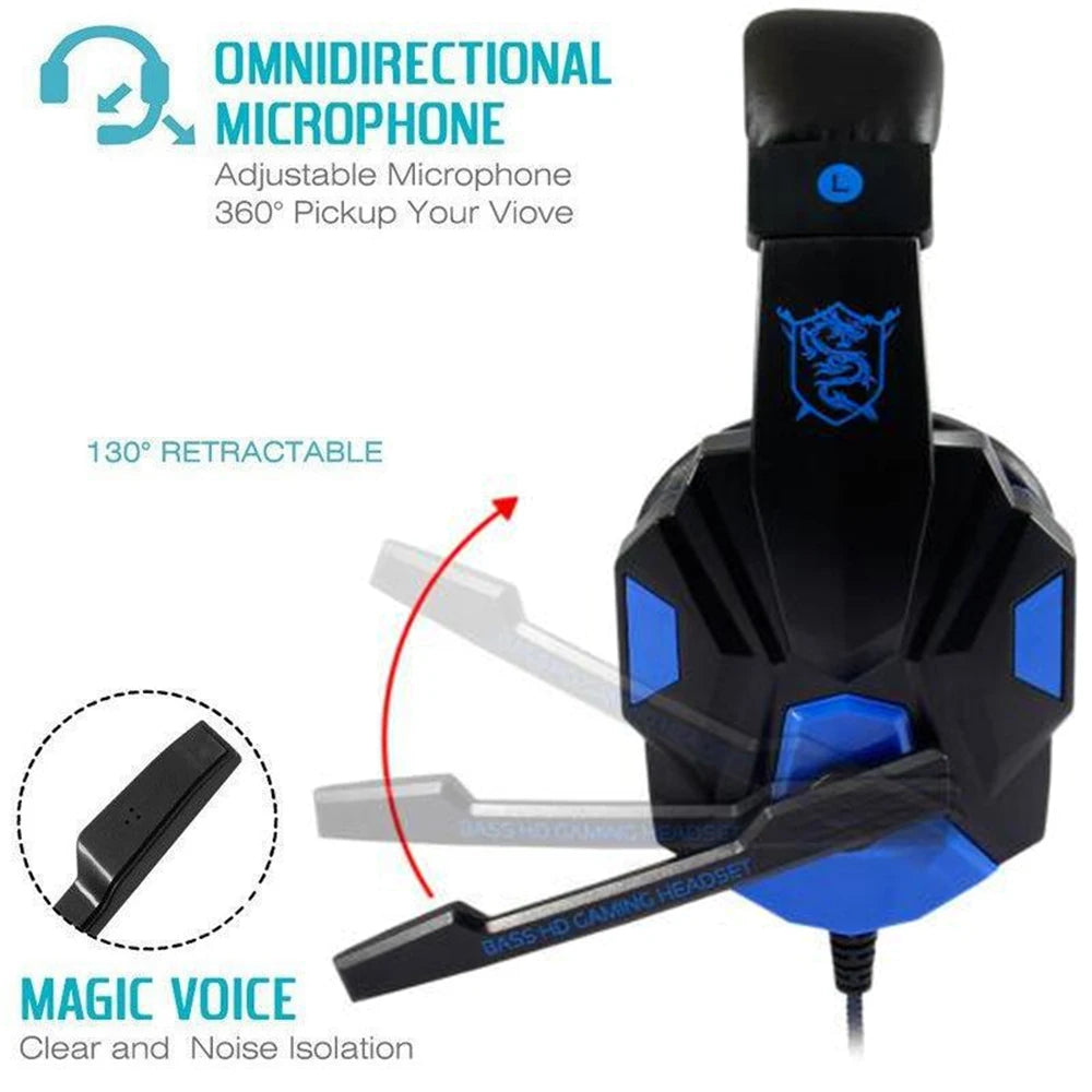 3.5mm Wired Gaming Helmet Microphone Headset PC Bass Stereo - Gamer Headphones For PS4 Xbox