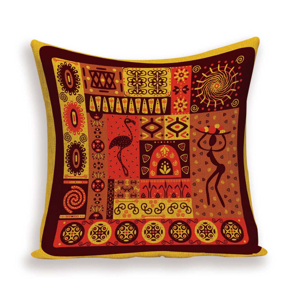 African Style Cushion Cover, African Style Pillow Case Linen Print Color Cloth for Sofa Throw Pillows