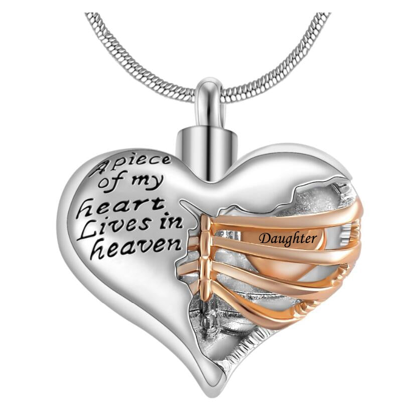 Locket A piece of my heart lives in Heaven, Two Tone Locket Heart necklace jewelry keepsake pendant