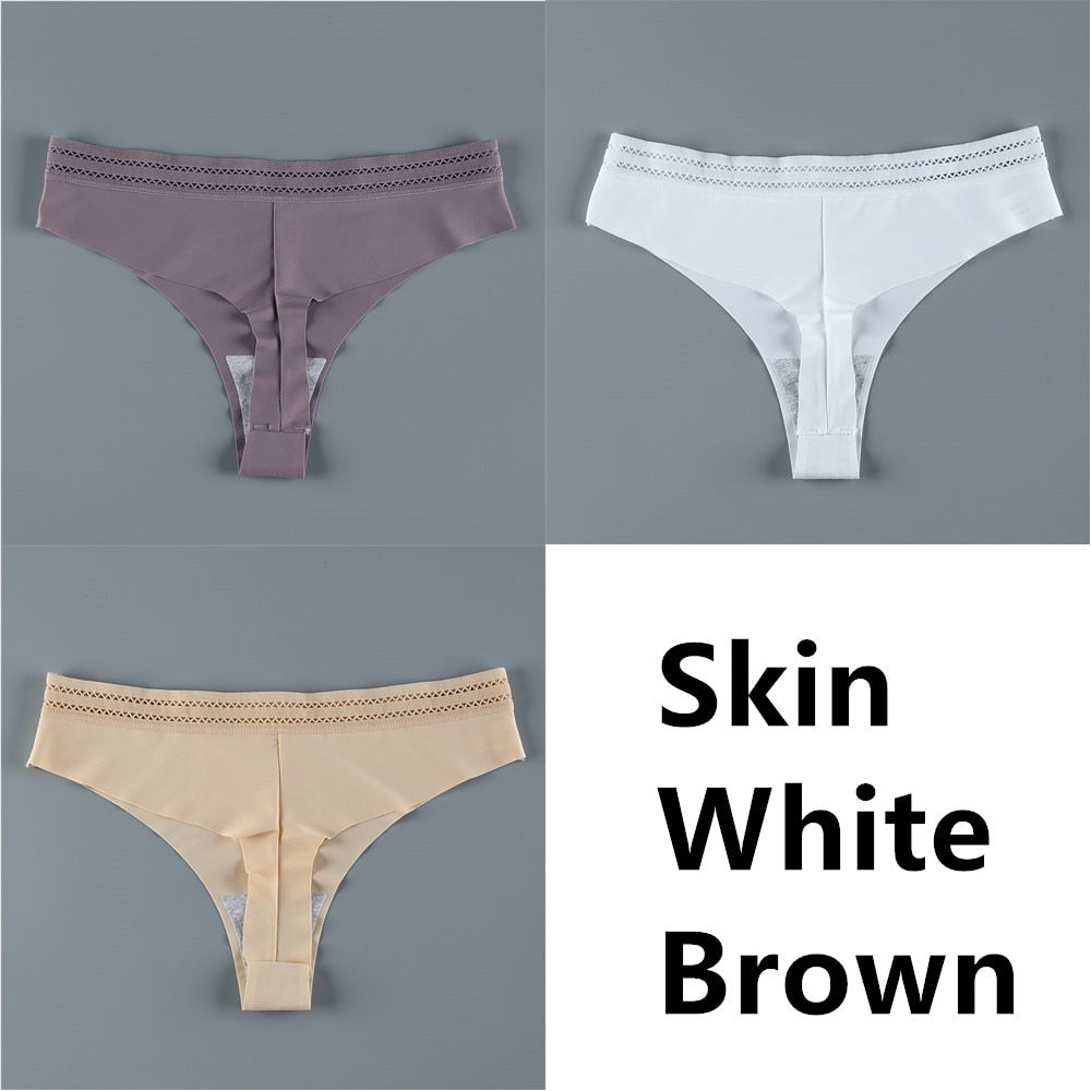 Panties Seamless Panty Set Solid Invisible Underwear Sexy Low Waist Briefs Underpants Lingerie 3 Pcs
