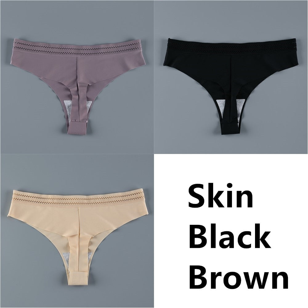 Panties Seamless Panty Set Solid Invisible Underwear Sexy Low Waist Briefs Underpants Lingerie 3 Pcs