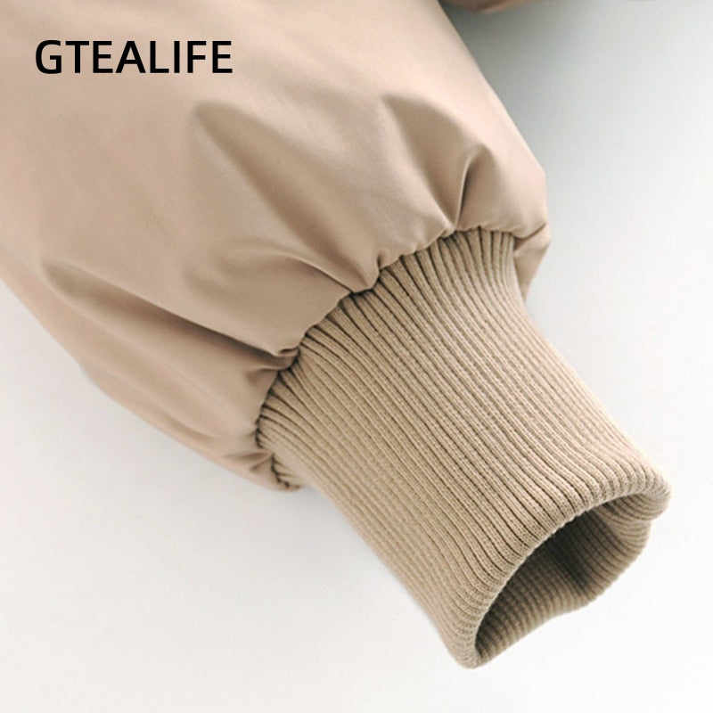 Gtealife Fashion Stand Collar Parkas Thick Warm Winter Bubble Coats Khaki Jackets Pockets Zipper Simple Overcoats