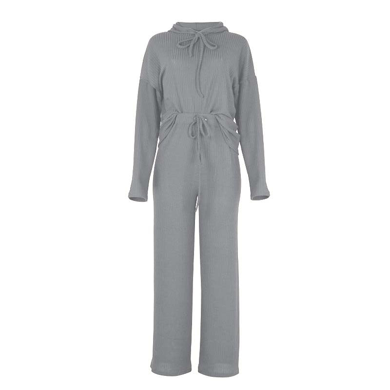Knitted Pajama Set, Hooded Pajama Pants, Home Long Sleeve Sleepwear Loose Lounge Wear