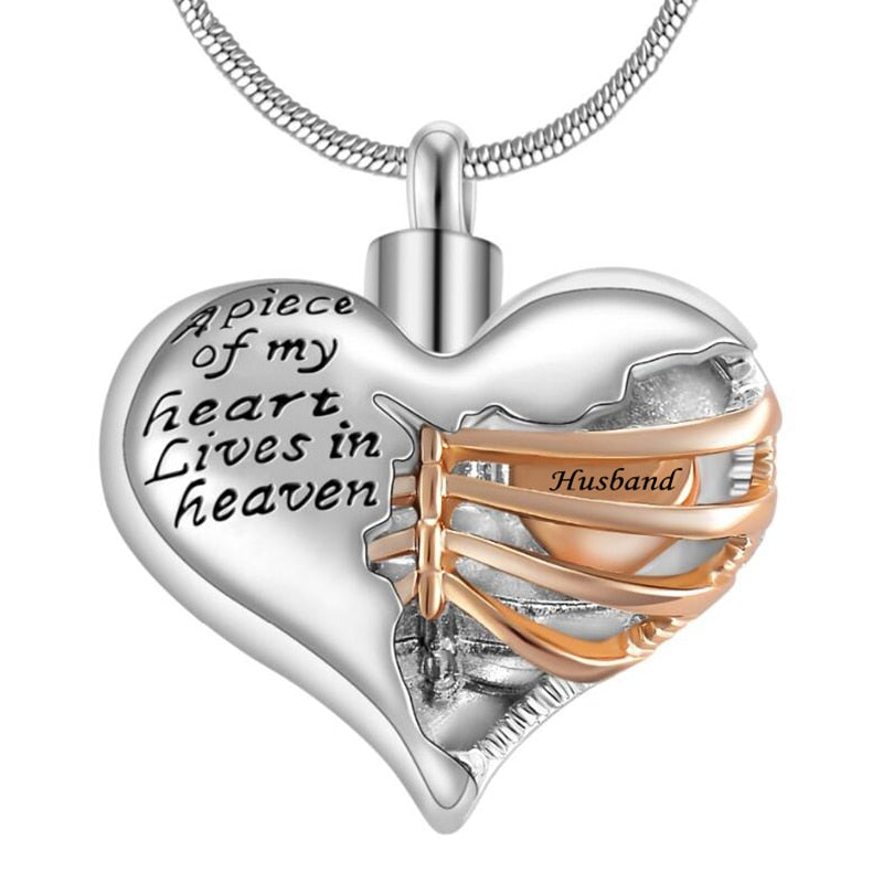 Locket A piece of my heart lives in Heaven, Two Tone Locket Heart necklace jewelry keepsake pendant