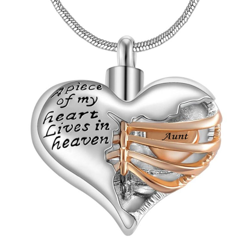 Locket A piece of my heart lives in Heaven, Two Tone Locket Heart necklace jewelry keepsake pendant